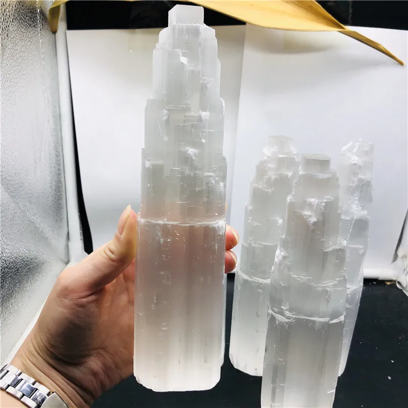 Cristallo di Quarzo naturale Selenite Lampada Fiamma Reiki Guarigione Campioni di Minerali Decorazione di Cerimonia Nuziale Complementi Arredo Casa