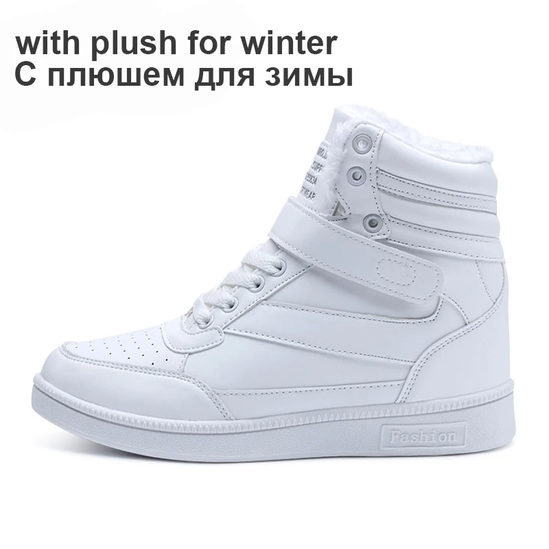 2023 Women Winter Sneakers warm plush inside Hidden Increasing autumn shoes PU Leather Shoes Woman High Top White Shoes ST213