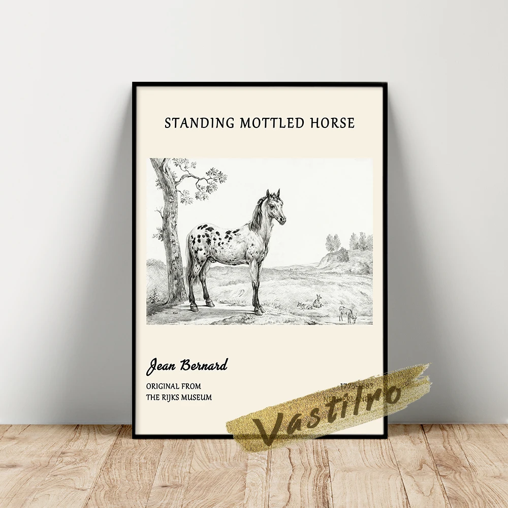 

Jean Bernard Museum Exhibition Poster, Bernard Standing Mottled Horse Wall Picture, Vintage Animal Wall Stickers, Horse Wall Art