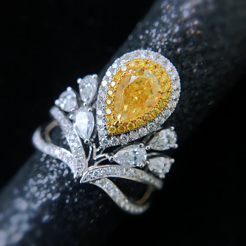 QTT Elegant Crown Yellow Lab Diamond Water Drop Women's Ring Silver  Princess Adjustable Size Finger Ring Brand Jewelry