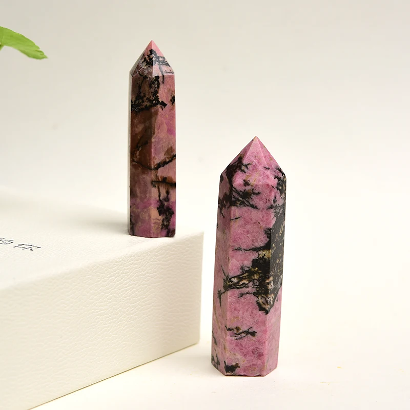 Natural Stone Rhodochrosite Hexagonal Crystal Quartz Column Mineral Dot Decoration Healing Wand DIY Home Decor Decoration Gifts