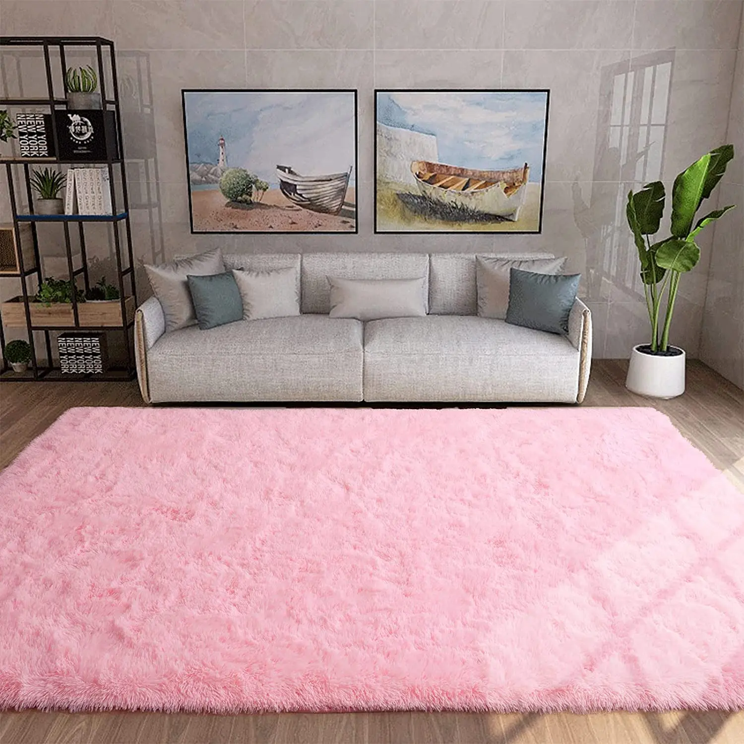 Solid Color Plush Rugs Super Soft and Comfy Carpet Living Room Carpet Home Decor Floor Carpet Indoor Shaggy Plush Area Rug Pink