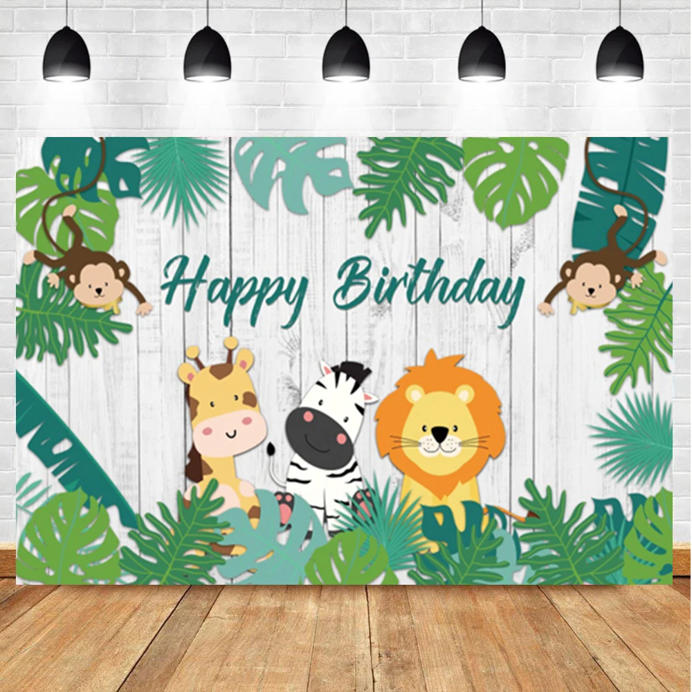 

Laeacco Cartoon Birthday Background Wild Animal Safari Party Board Baby Show Custom Photographic Backdrop For Photo Studio Props