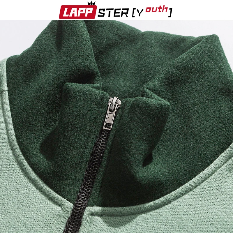 LAPPSTER-Youth Harajuku Patchwork Turtleneck Hoodies 2024 Pullover Mens Color Block Korean Fleece Sweatshirts Streetwear Clothes