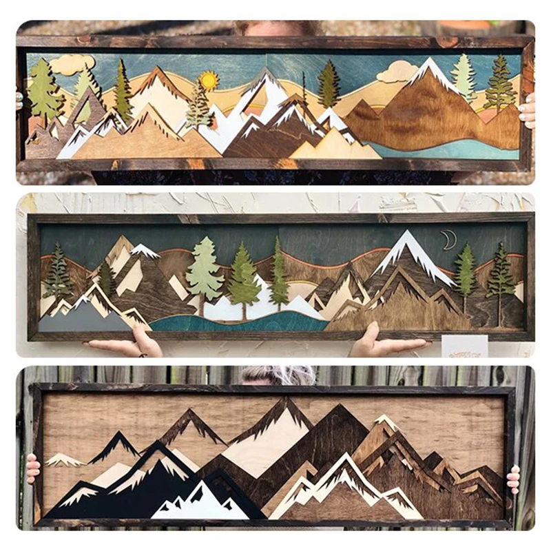 Handmade Wooden Forest Mountain Wall Decoration, Hanging Ornaments for Home Decor, Restaurant, Housewarming Gifts