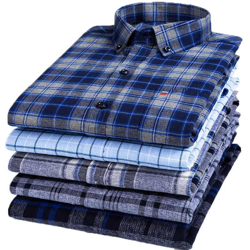 100% Pure Cotton 7XL 6XL Long Sleeve Shirt Plaid Business Slim Fit Shirt Men Casual Korean Clothes Oversized Button Up Shirt