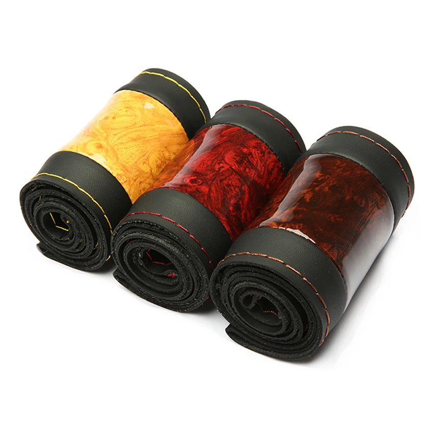 Wooden Pattern Car Steering Wheel Cover Universal Braiding Leather Covers for Automotive 38cm 15 Inch Steering Wheel