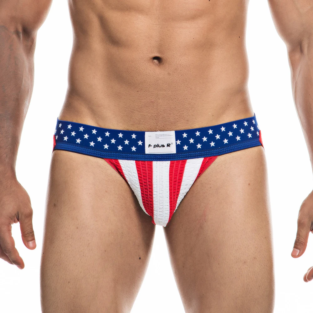 Men Thongs G-string Jockstrap String Homme Bugle Pouch Underwear Flag Printed Striped Panties Cueca Open Butt Thongs Bikini 2XL