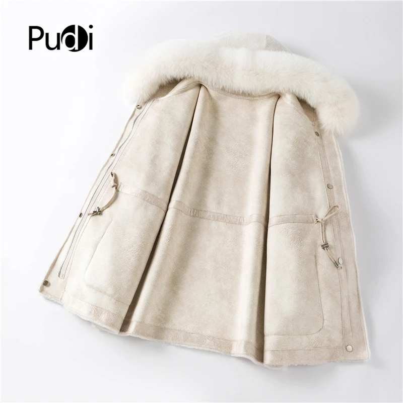 Pudi-Manteau en laine véritable pour femme, veste avec col en fourrure de renard véritable, capuche, chaud, hiver, vestes surdimensionnées, B181050