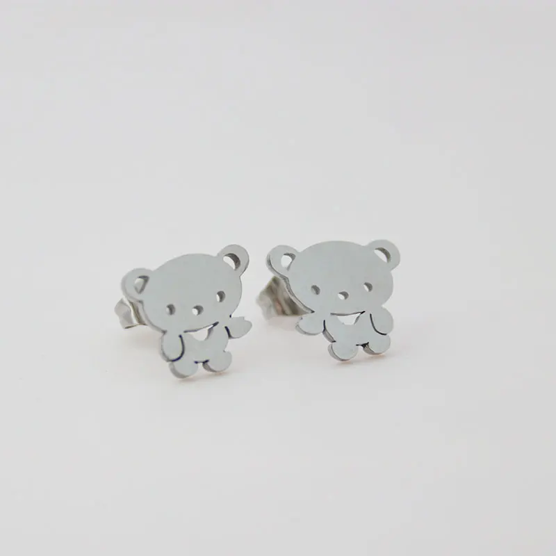 Wholesale 10Pair/Lot Cute Bear Stainless Steel Earrings Women Girls Love Animal Studs Earrings Brincos Christmas Gift Jewelry