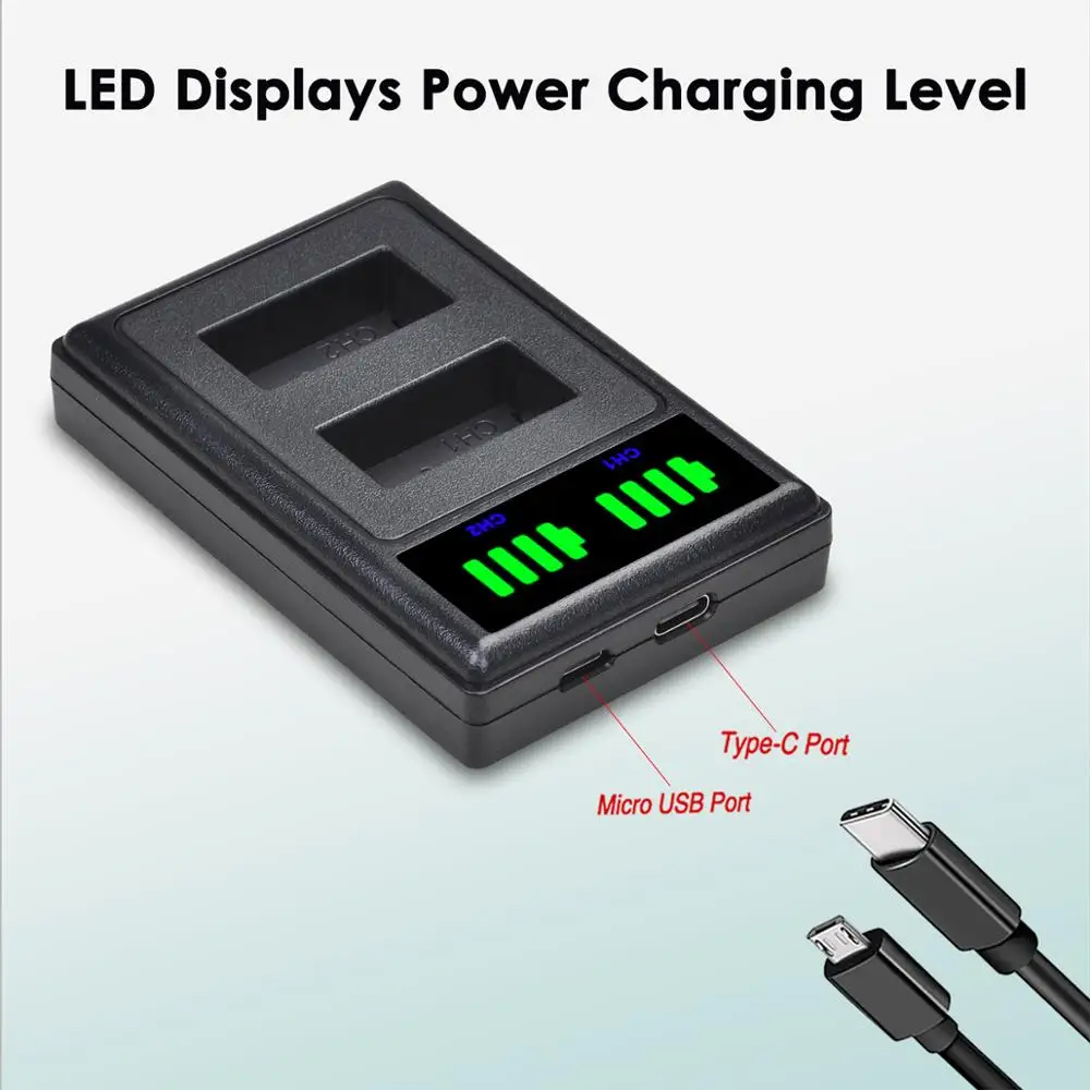 Batmax EN-EL20 EL20 Battery+LED Dual Charger with Type C Port For Nikon EN-EL20a Coolpix P1000 P950 Nikon1 J1, J2, J3 Nikon1 AW1