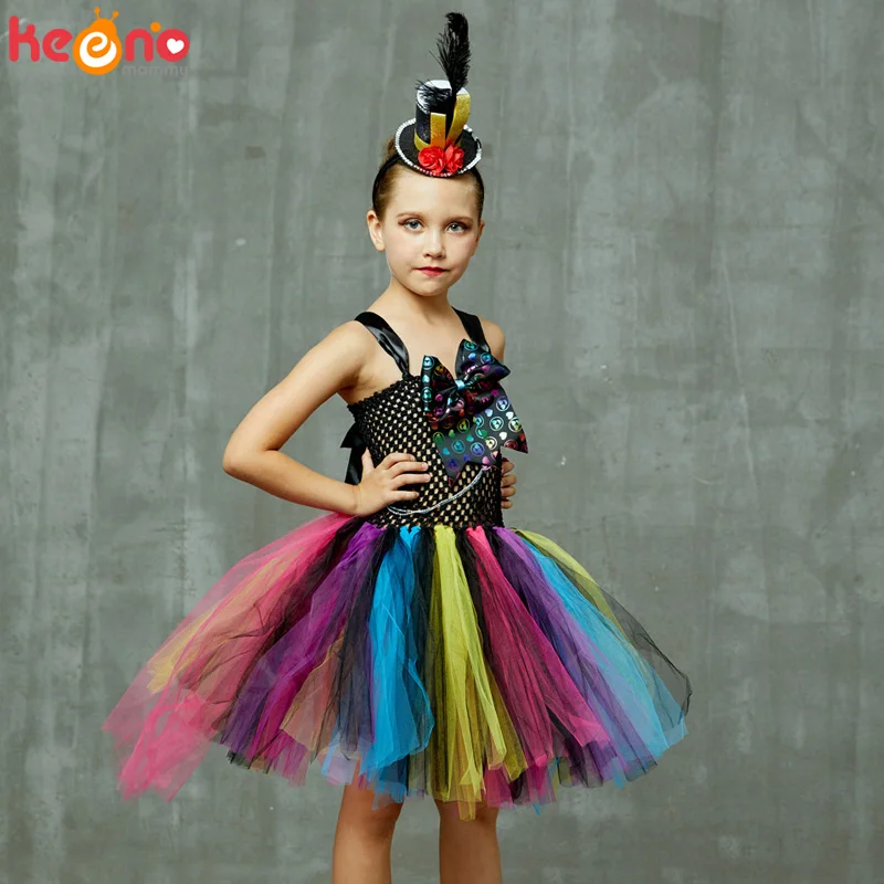 Sparkly Hatter Girl Alice in Wonderland Classic Fancy Tutu Dress Children Halloween Cosplay Birthday Party Dress Costume