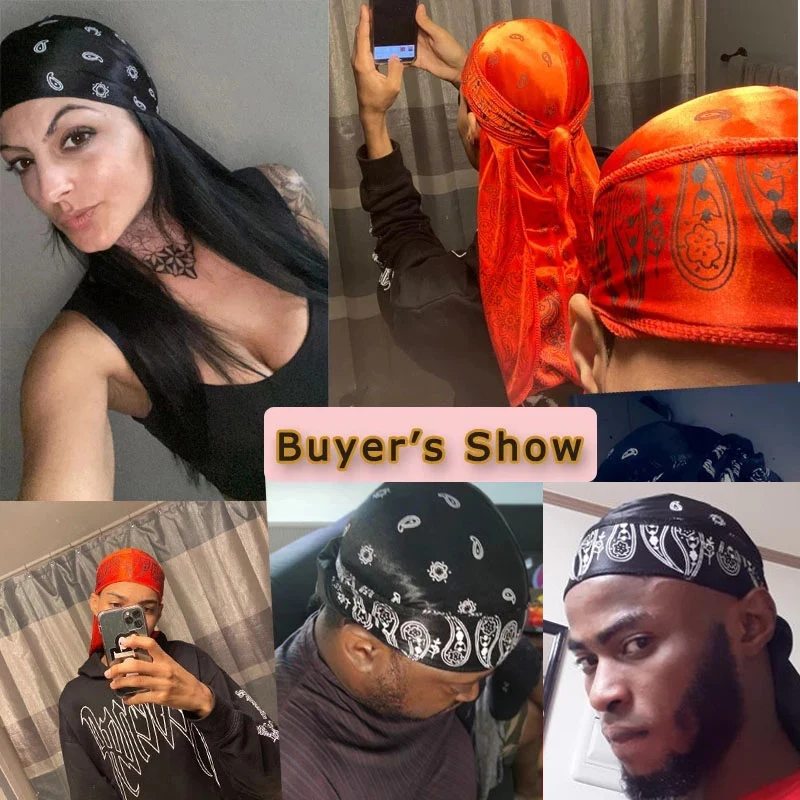 Durag-Bandana soyeux imprimé insecte pour femmes et hommes, accessoires pour cheveux, chapeau à longue queue 7,5, vêtements de sauna