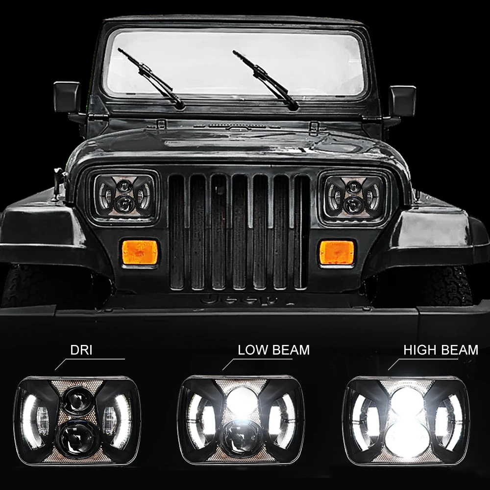 7x6 5X7 Inch Square LED Headlight LED Headlamp Hi Low Daytime Running Light For Jeep Wrangler YJ Cherokee XJ Wrangler Truck 4X4