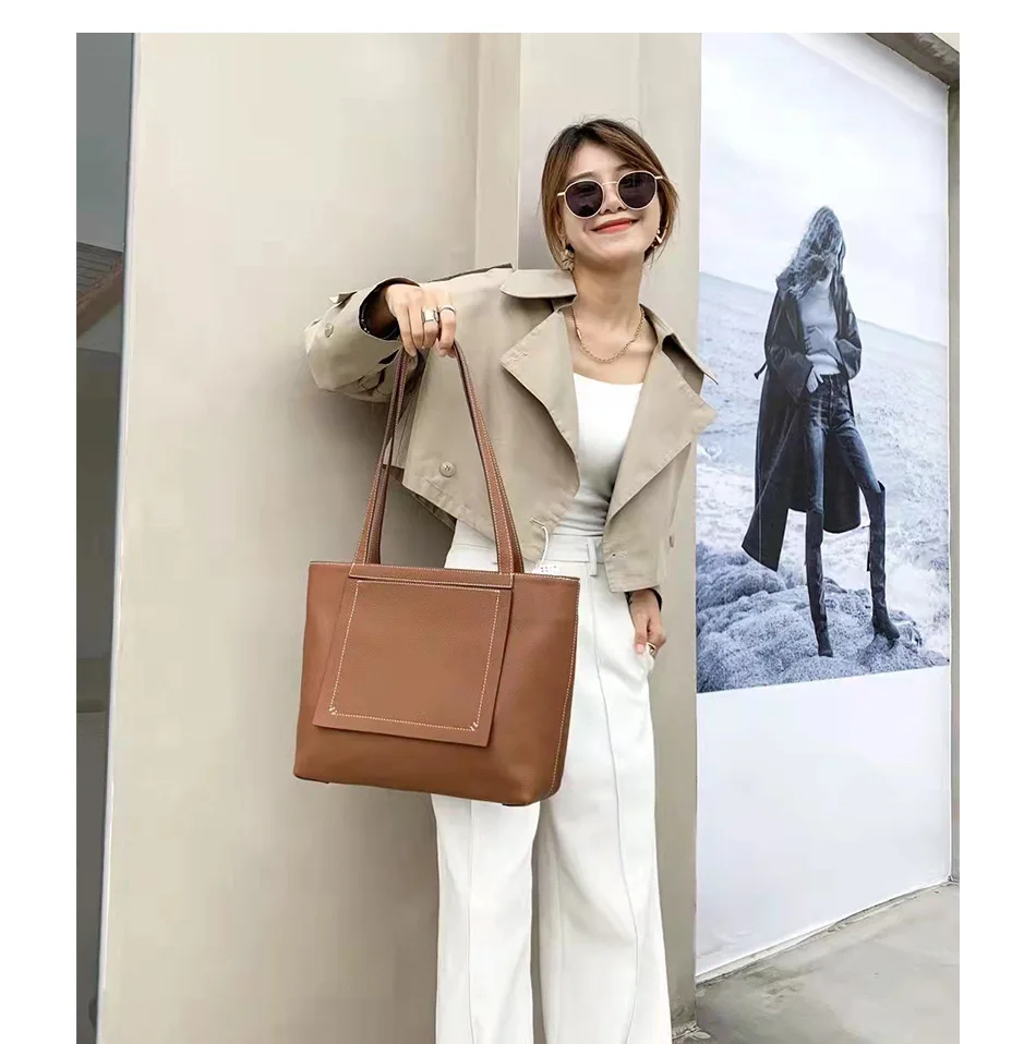 Genuine Leather Women Large Shopping Totes Outdoor Casual Handbag