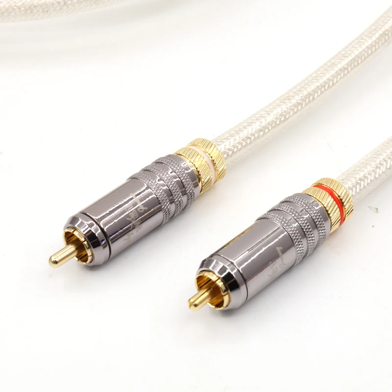 1 пара Hifi Родиевые разъемы RCA OFC посеребренный соединительный кабель с разъемом RCA из углеродного волокна