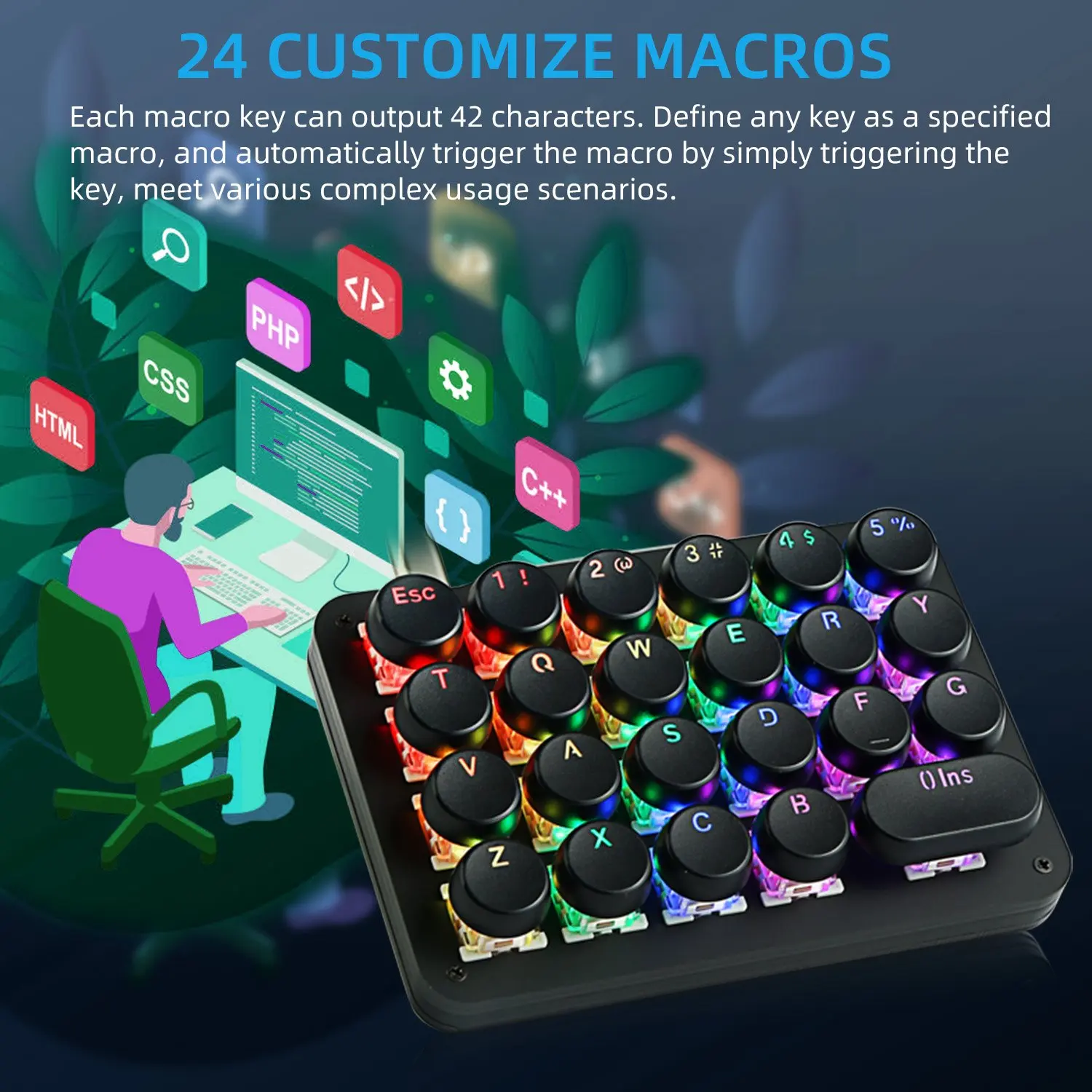 23 Keys Macro Mechanical Keyboard GB LED Backlit One-Handed Mechanical Gaming Keypad OEM Outemu Blue Switches with Round Keycaps