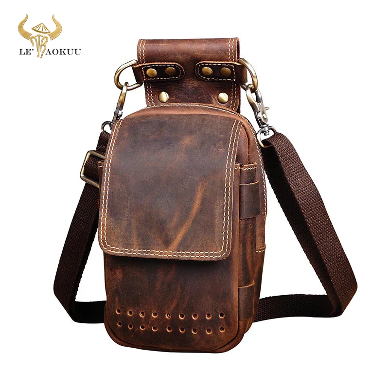 

Quality Leather men Casual Design Small Messenger Shoulder Bag Fashion Fanny Waist Belt Pack Cigarette 6" Phone Pouch 832-bb