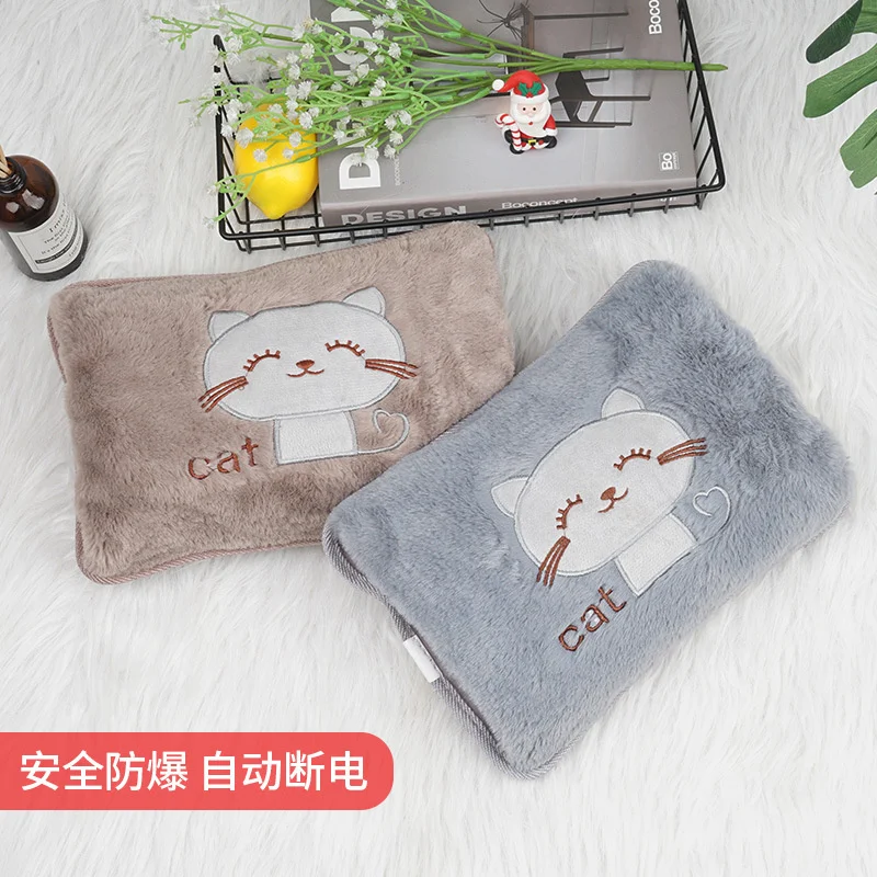 New explosion-proof hot water bag charging cartoon cat hot water bag filling plush hands inserted warm handbag