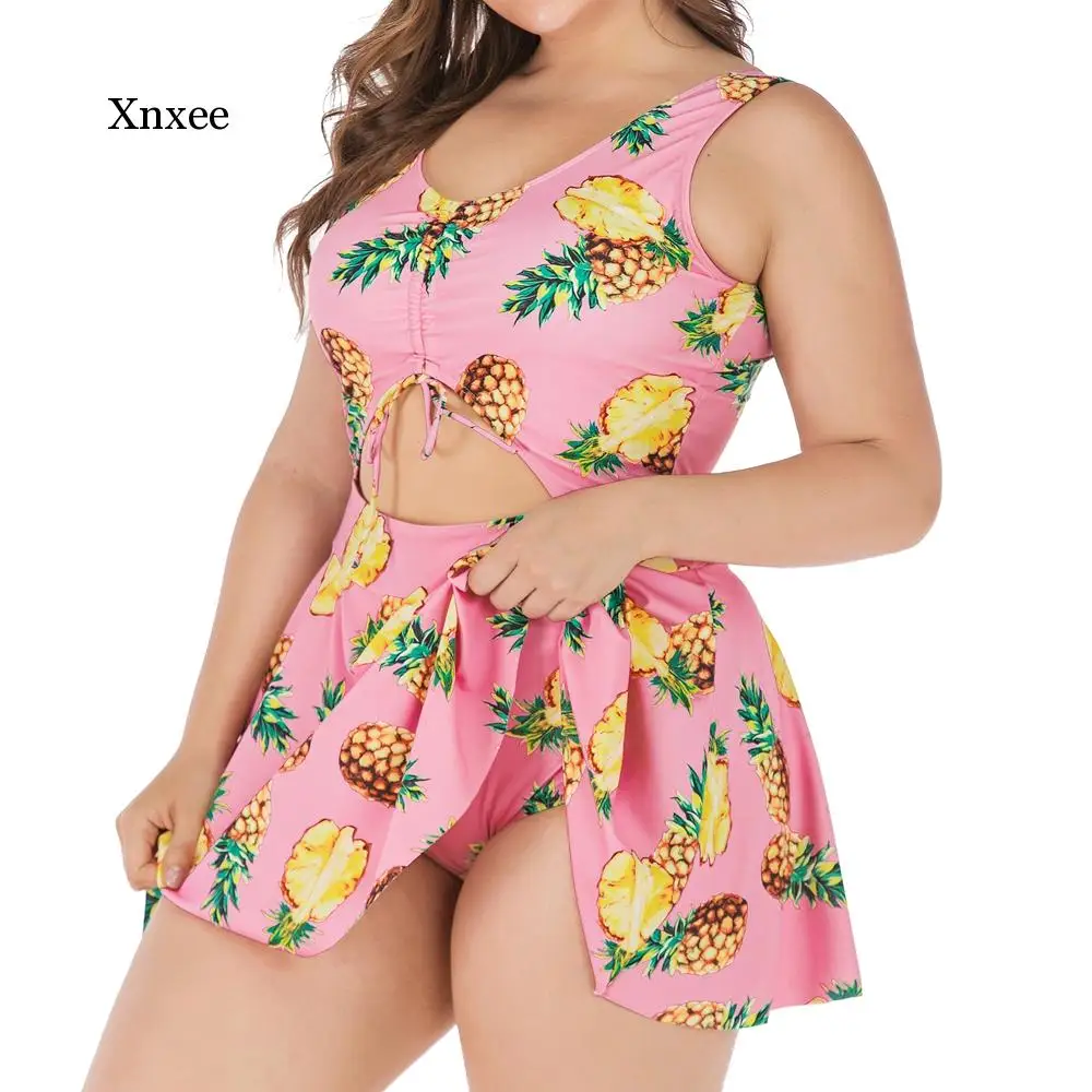 Women Hollow One Piece Print Big Summer Swimsuit Swimming Dress Beachwear Large Bathing Suit Swimwear Xl-5Xl Clothing