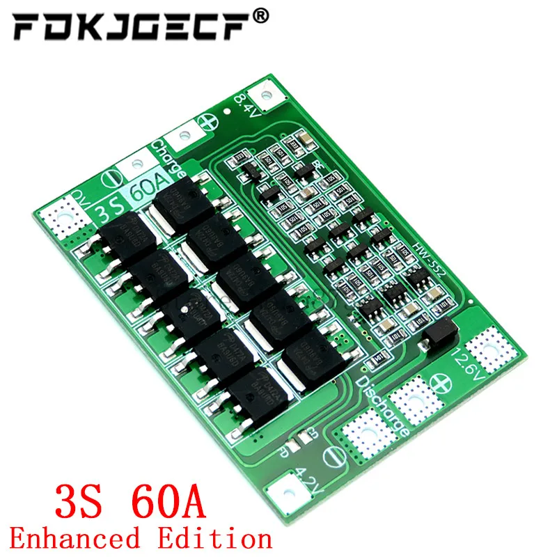 Wzmocnienie/balans 3S 60A płyta BMS/Li-ion 12.6V 18650 BMS PCM tablica zabezpieczająca baterię do akumulatora litowo-jonowego/18650 ładowarka