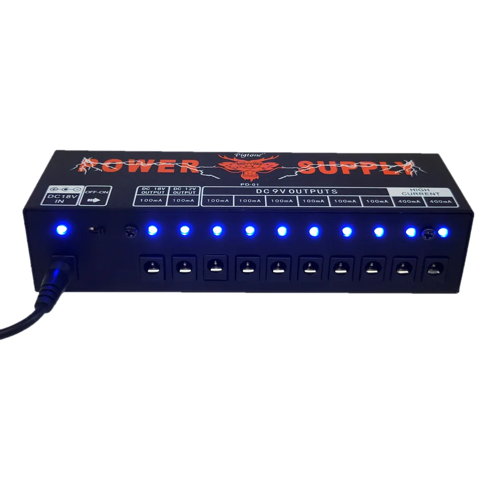 Pigtone PD-01 Guitar Effect Pedals Board Power Supply 10 Way Outputs For 9V/12V/18V Voltage Protection Guitar Accessories