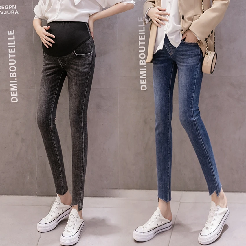 

Fashion pregnant women's denim trousers spring and autumn models for pregnant women's belly lift feet pants to wear