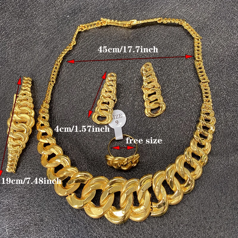 24K gold color jewelry sets for women bridal  Indian African wedding ornament gifts luxury necklace earrings bracelet ring set