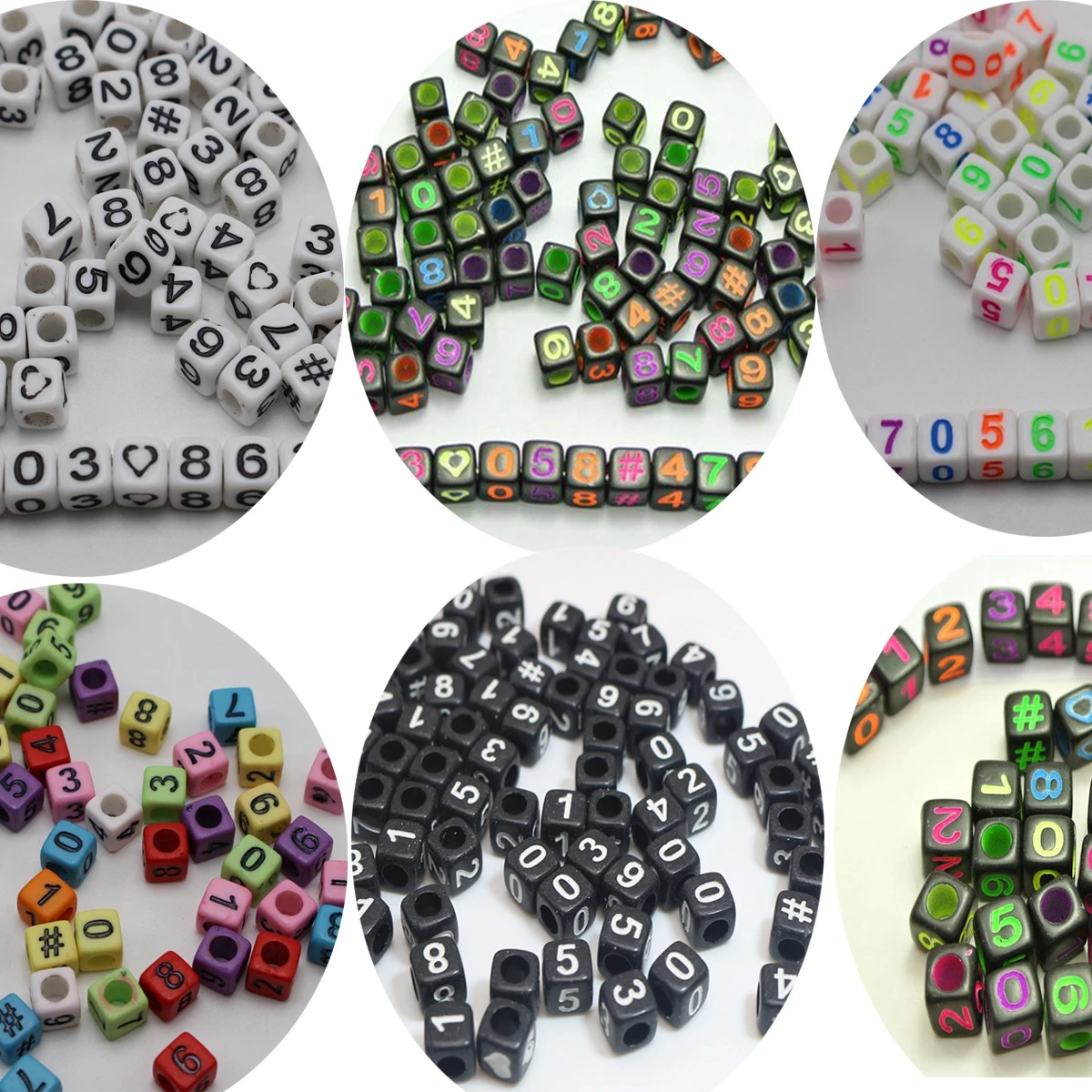 

250 Assorted Number "0-9" "#" Cube Pony Beads 6X6mm Jewelry Craft Funny Beads