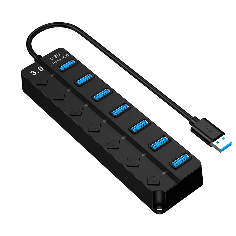 Free Drive USB 3.0 Hub  Multi USB Splitter Hub P2P  Usb Power Adapter 7 Port Multiple Expander 3.0 USB Hub with Switch for PC