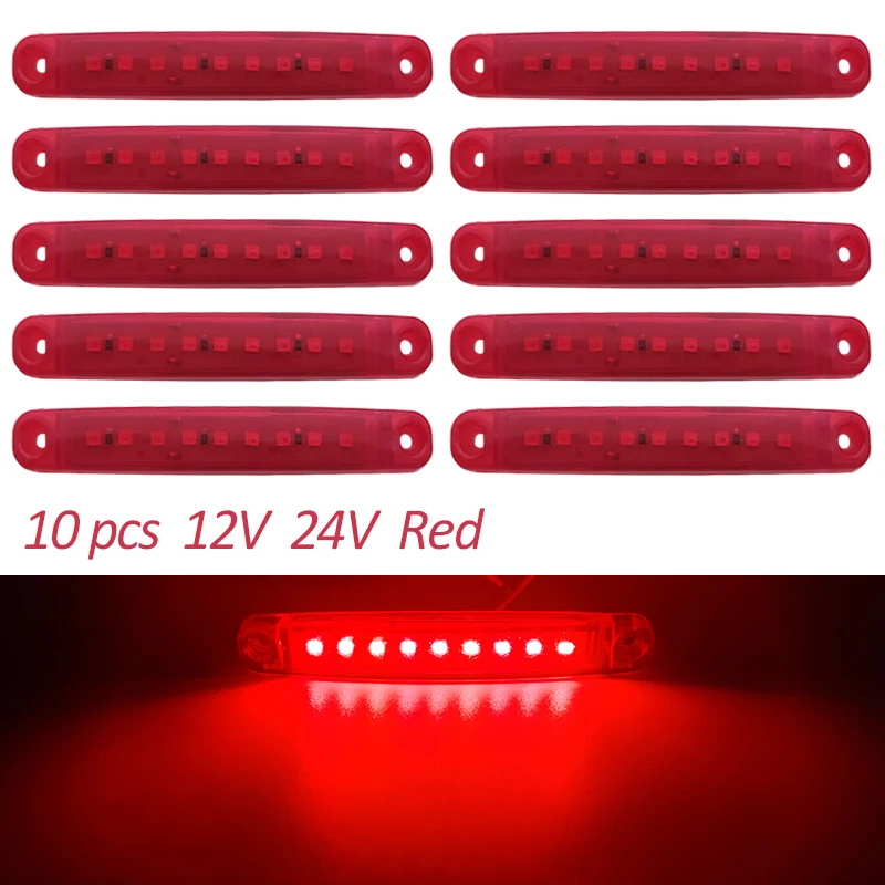 Luz LED de 10 piezas para coche, indicador de señal de parada para coche, 12V, 24V, 9 SMD