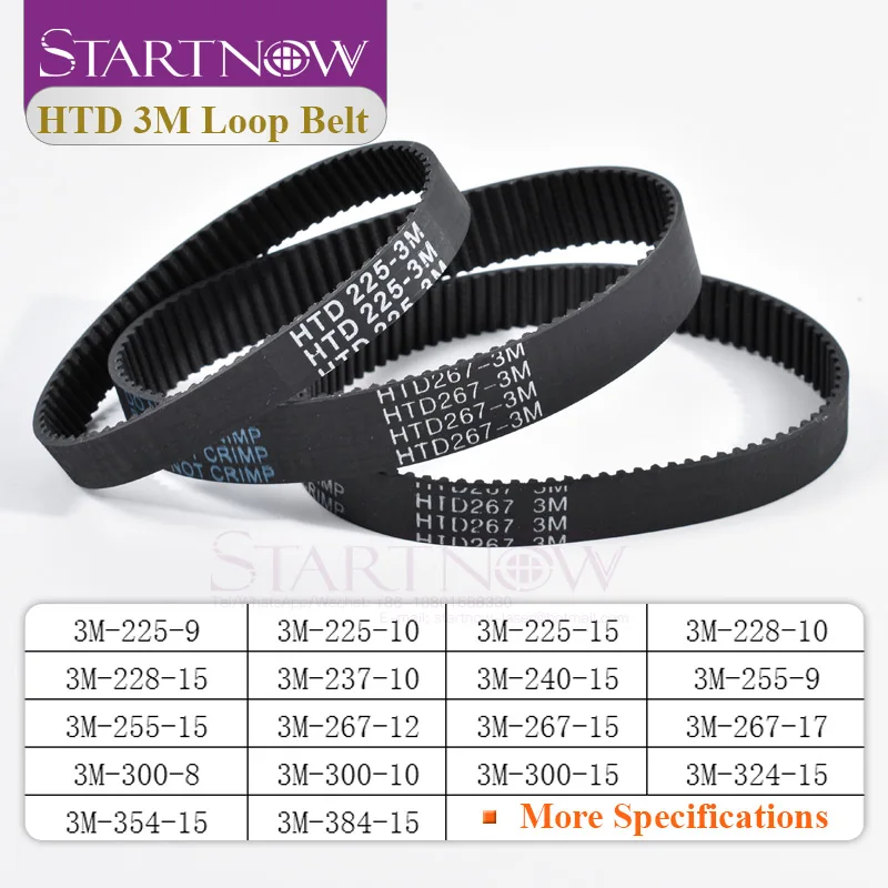 Startnow HTD 3M Rubber Closed Loop Timing Belt Transmission Belts 3M-225-10 Perimeter 255mm 384 Customized Width 8 9 10 15 17mm