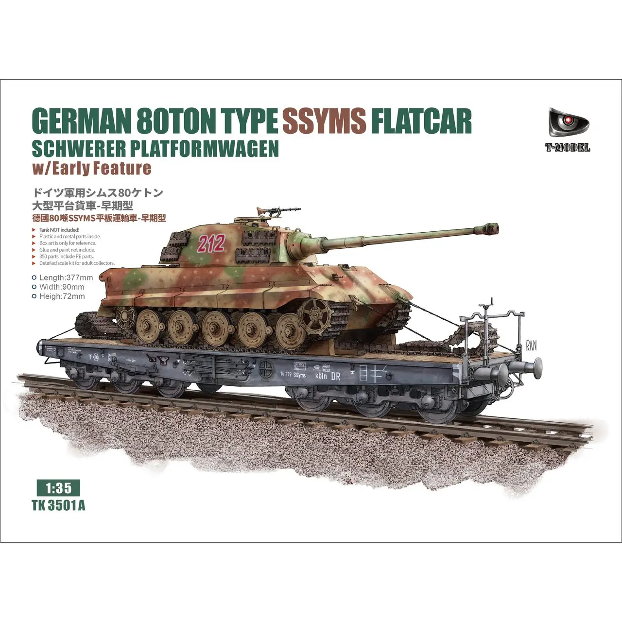 T-MODEL TK3501A 1/35 German 80ton Type SSYMS Flatcar (Include Wooden Deck & PE Set) - Scale Model Kit