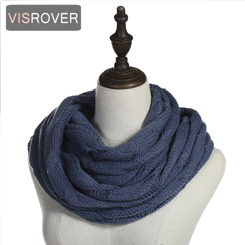 VISROVER woman winter solid color snood with twist shape soft handfeeling lady winter scarf acrylic winter wraps wholesales