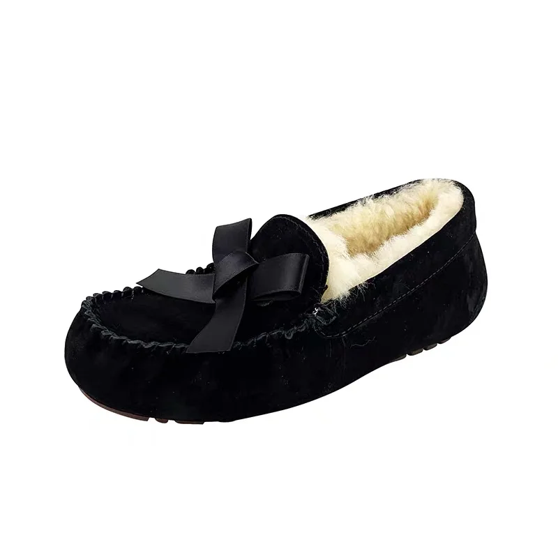 100% Genuine Leather waterproof women flat shoes comfortable winter warm natural fur snow shoes fashion non-slip women shoes