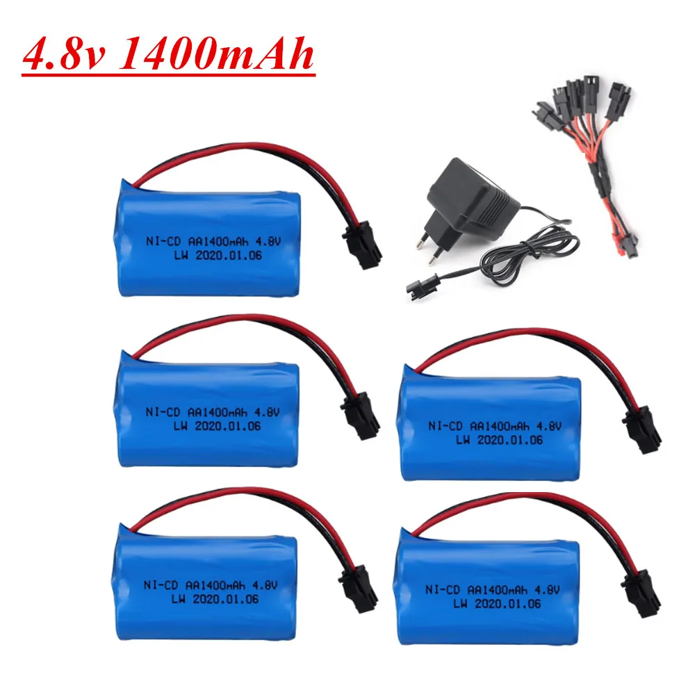Batería NICD de 4,8 v y 1400mah, juego de cargador para juguetes Rc, coches, tanques, Robots, barcos, pistolas, 4 x AA, 4,8 v, paquete de batería recargable
