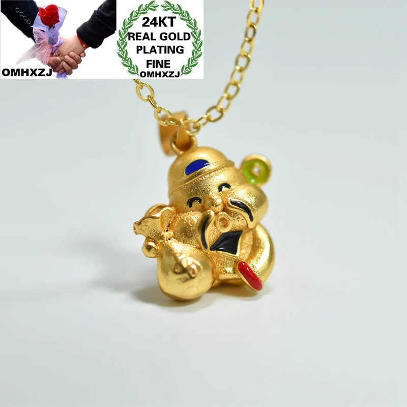 OMHXZJ Wholesale NA324 European Fashion Hot Woman Man Party Birthday Wedding Gift Vintage Fortune God 24KT Gold Pendant Necklace