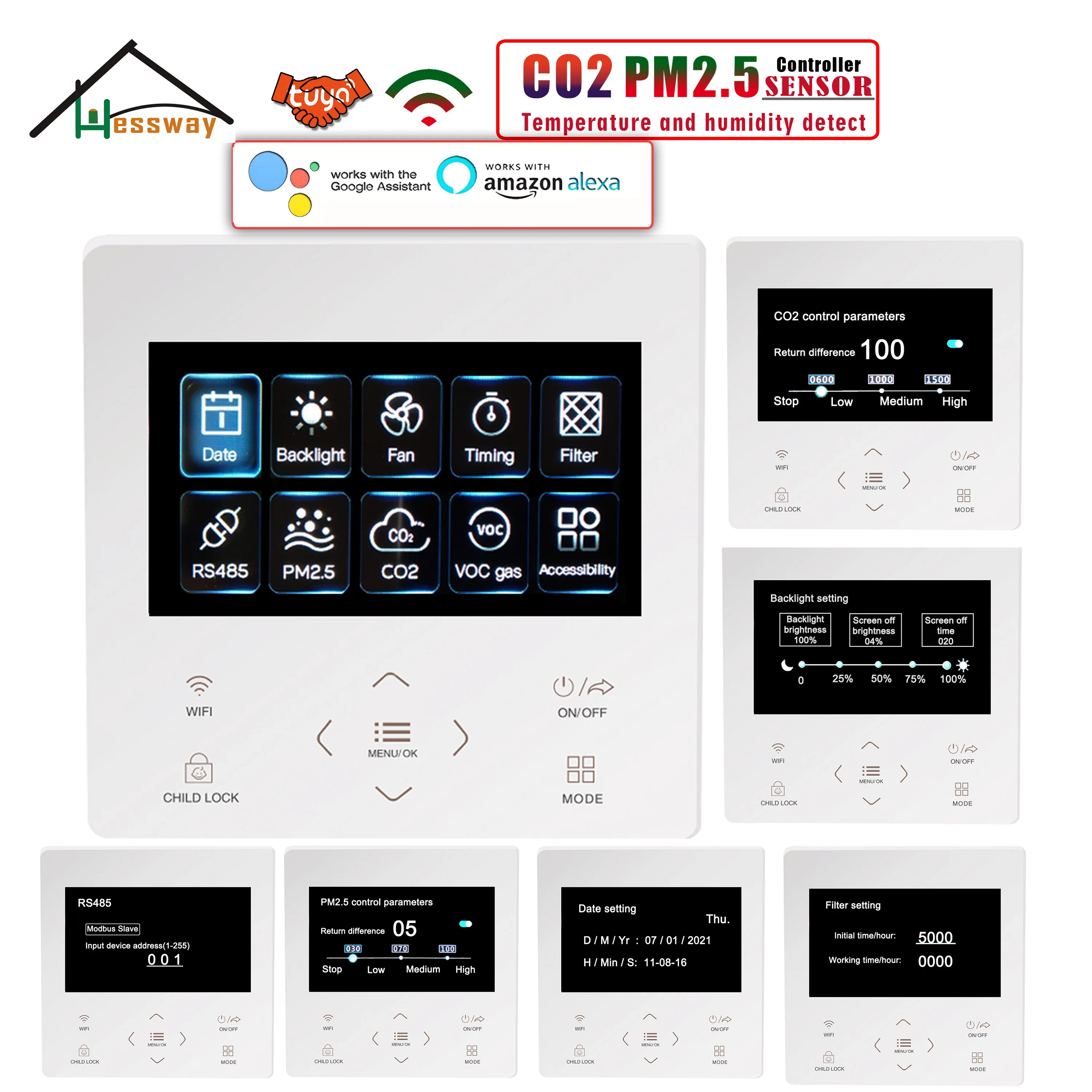 Imagem -06 - Hessway-sensor de Qualidade do ar Wi-fi Modbus Monitor Pm2.5 e Co2 Interior e Exterior ac 010v Saída do Ventilador Pwm