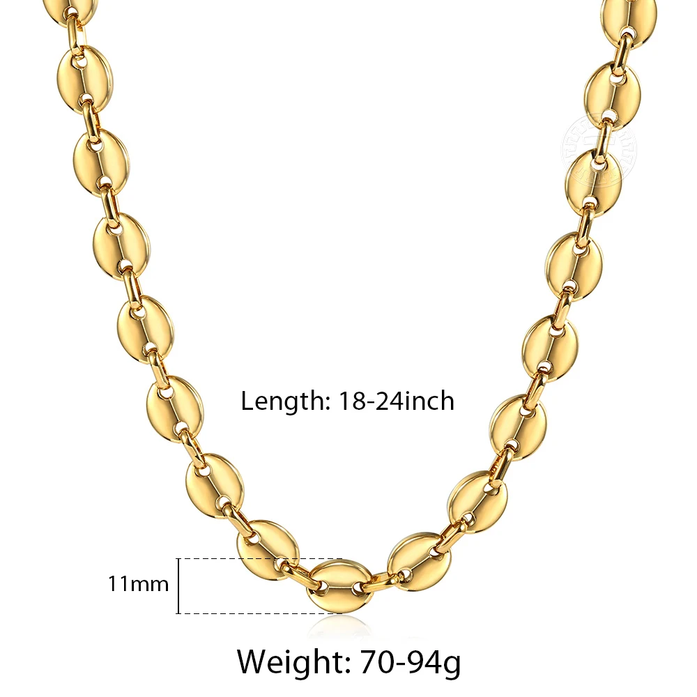 Coffee Beans Link Chain 7/9/11MM Necklace Gold Color Silver Color Stainless Steel Men Women Geometric Rope Jewelry Wholesale