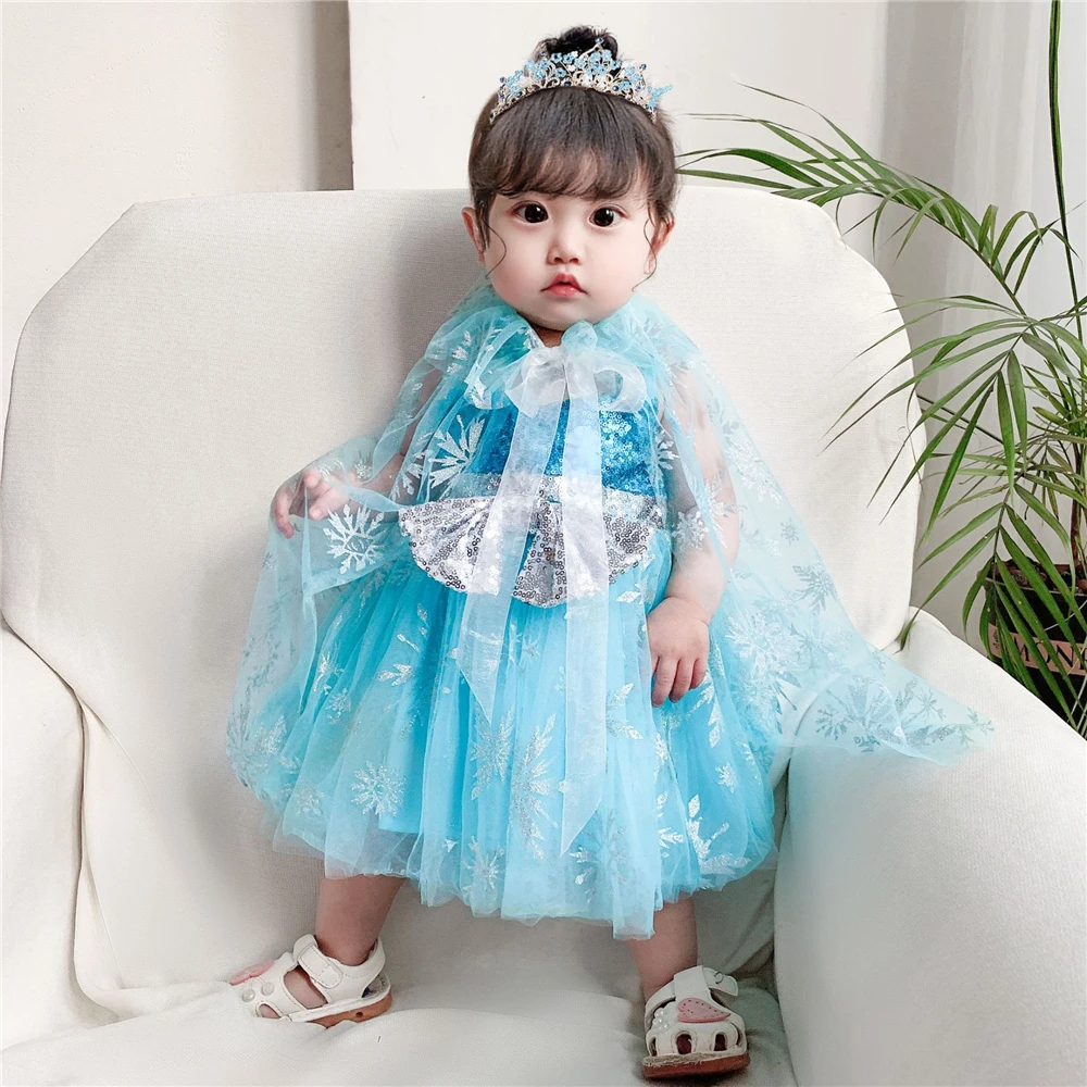 Infant Party Princess Dress Girl Baby Clothing Snow White Elsa Ariel Little Mermad Newborn Jumpsuit Dress Spain Kids Clothes