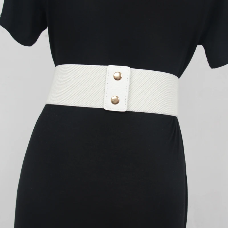 Women's Runway Fashion Elastic PU Leather Rivet Cummerbunds Female Dress Corsets Waistband Belts Decoration Wide Belt R373