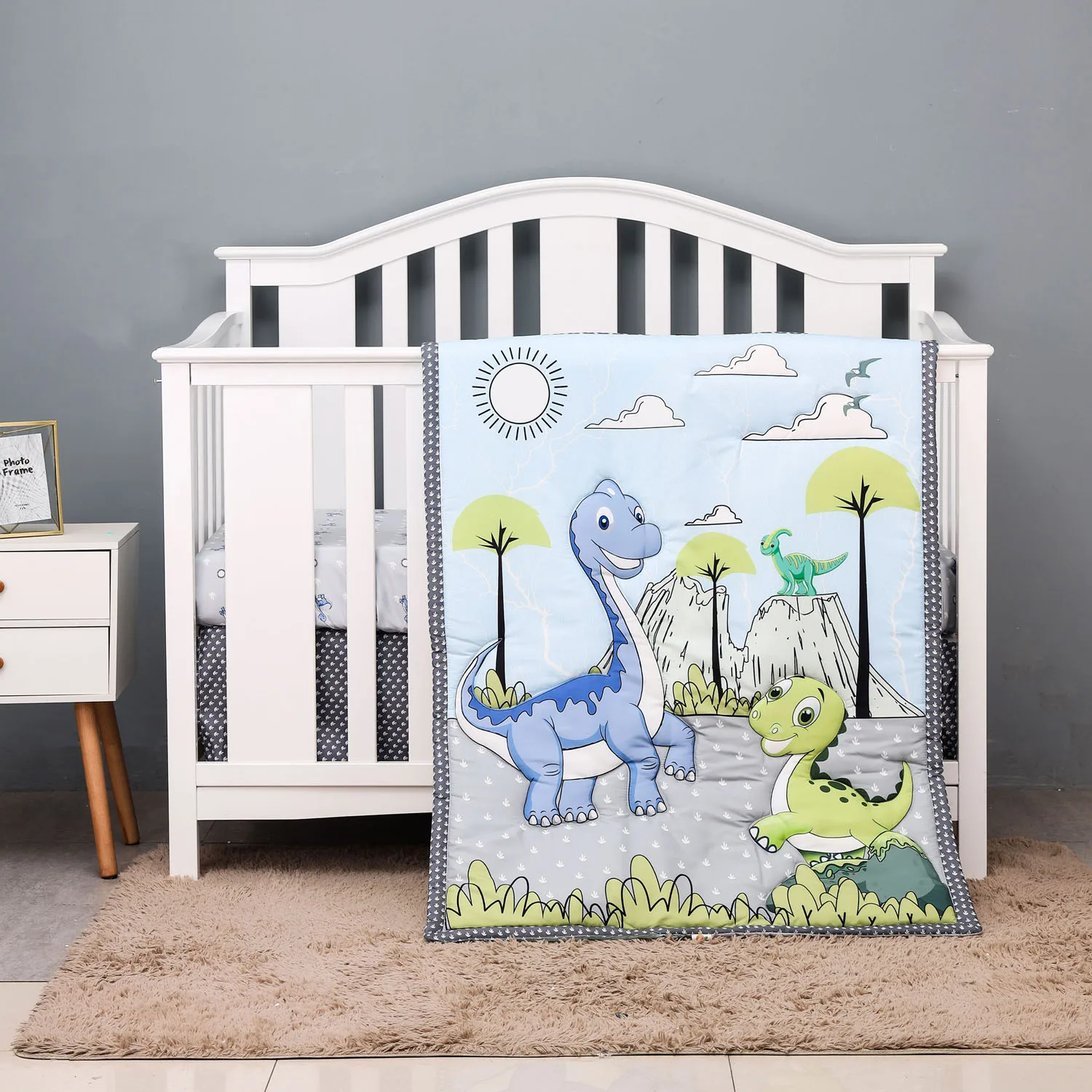 

3 pcs Baby Crib Bedding Set for boys and girls hot sale including quilt, crib sheet, crib skirt