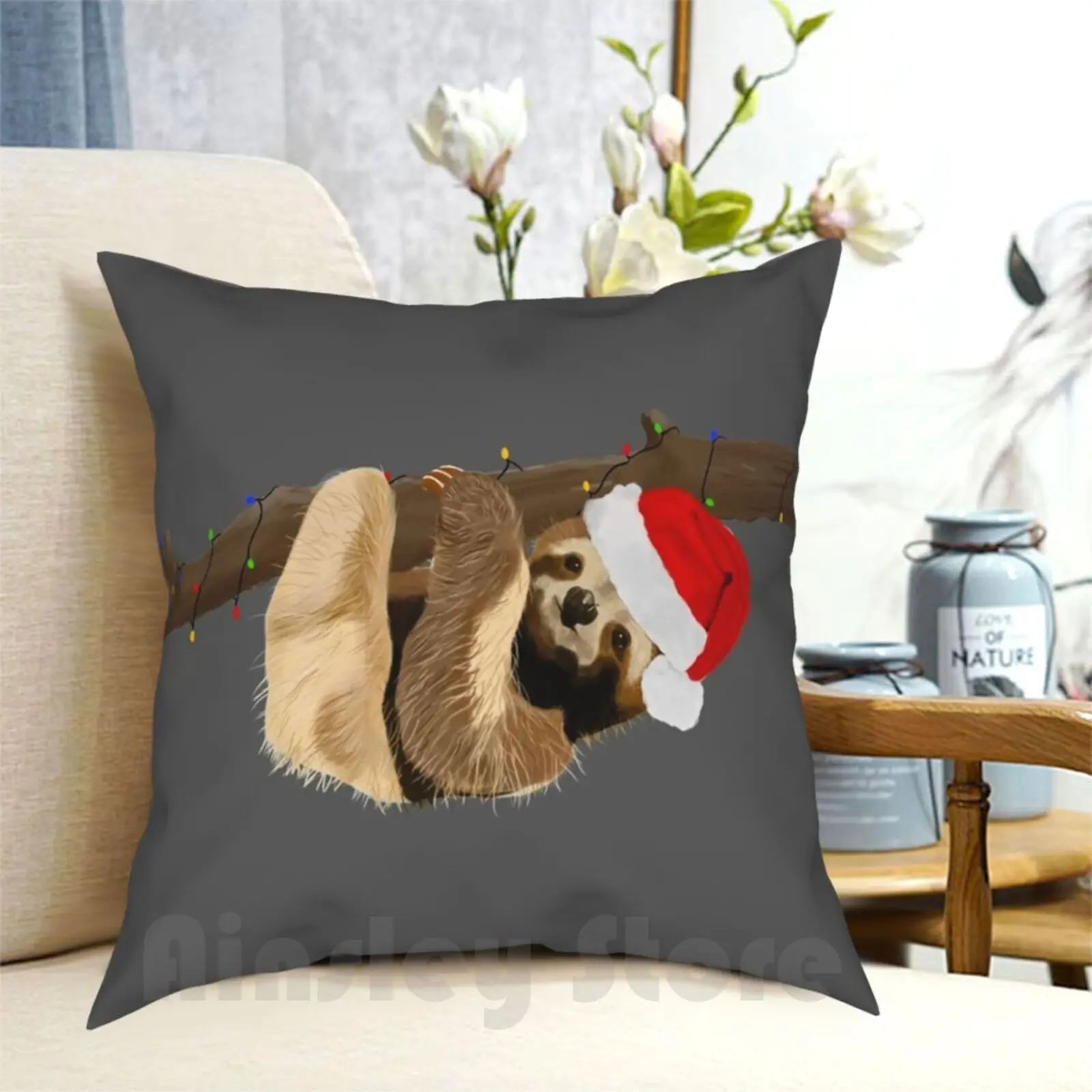 Christmas Hanging Sloth Pillow Case Printed Home Soft Throw Pillow Xmas X Mas Christmas Christmas Sloth Christmas Animal