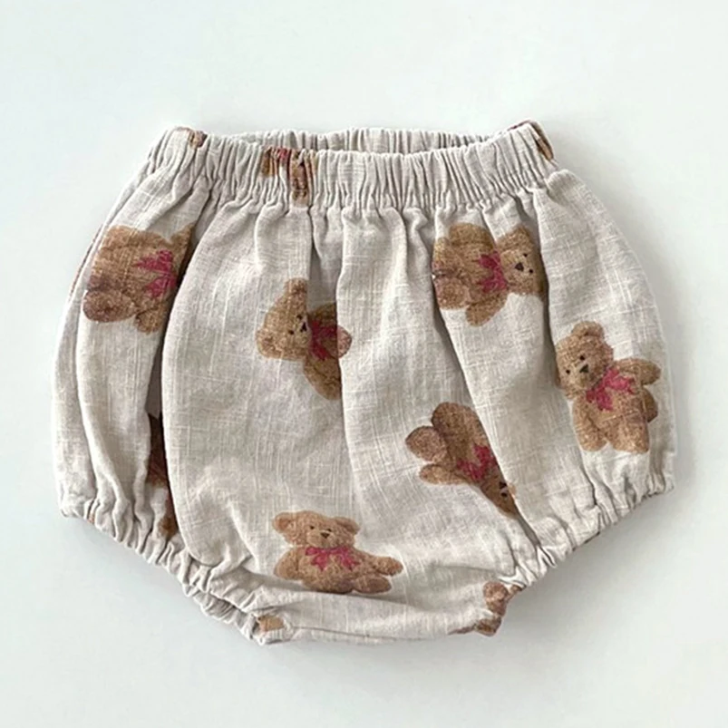 Adorable Newborn Baby Shorts Vintage Linen Cotton Infant Bloomer Kids Short Pants Toddler Girls Clothing Soft Breathable Child