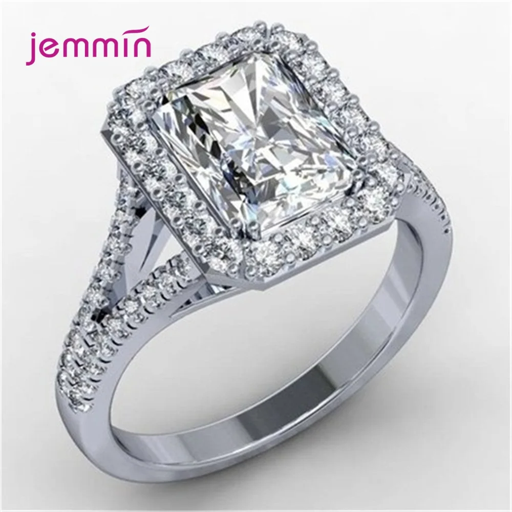 Women's New Rhinestone Sparkling Ring Square interface Diamond Jewelry wedding gift 925 sterling silver accessories