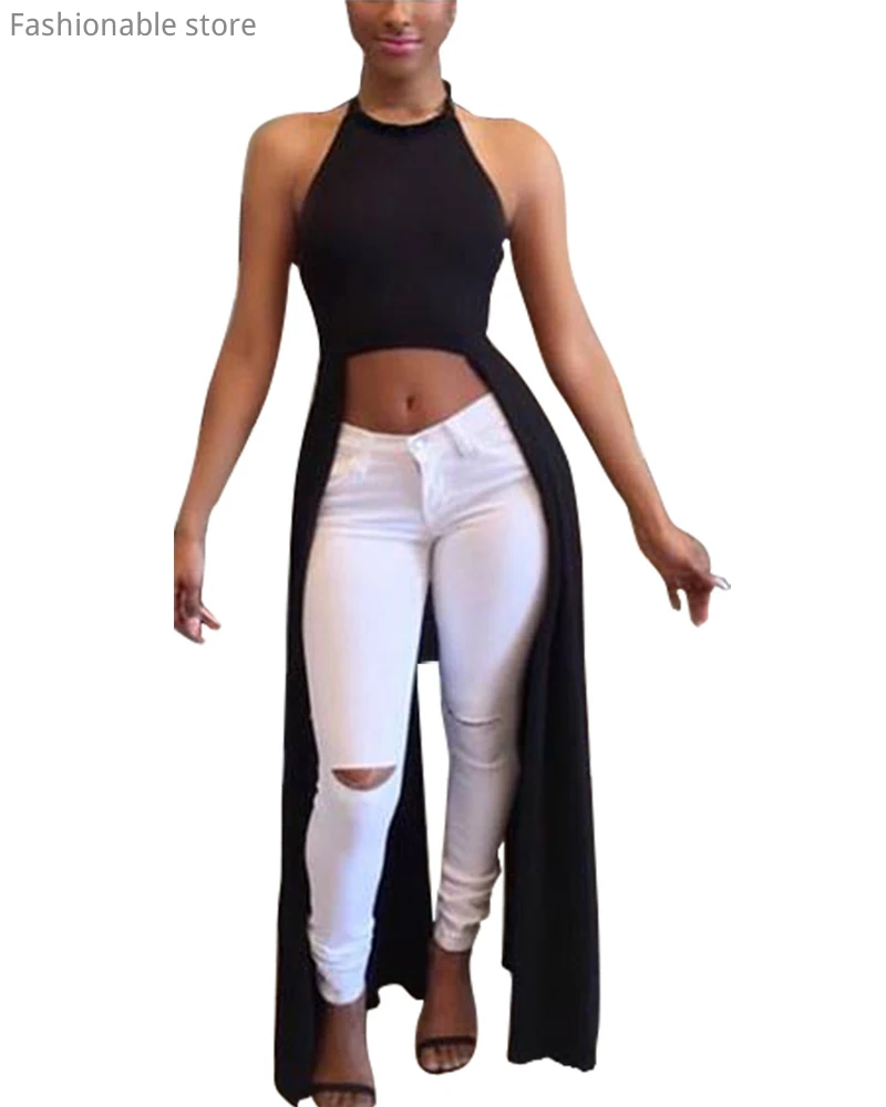 

Женская длинная футболка без рукавов с открытой спиной