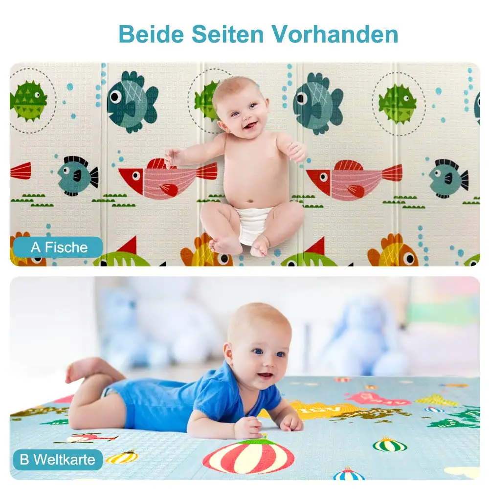 200x180cm Children Crawling Mat XPE Foam Foldable Waterproof Easy Clean Double-sided Printing Pattern Pad Living Room Bedroom