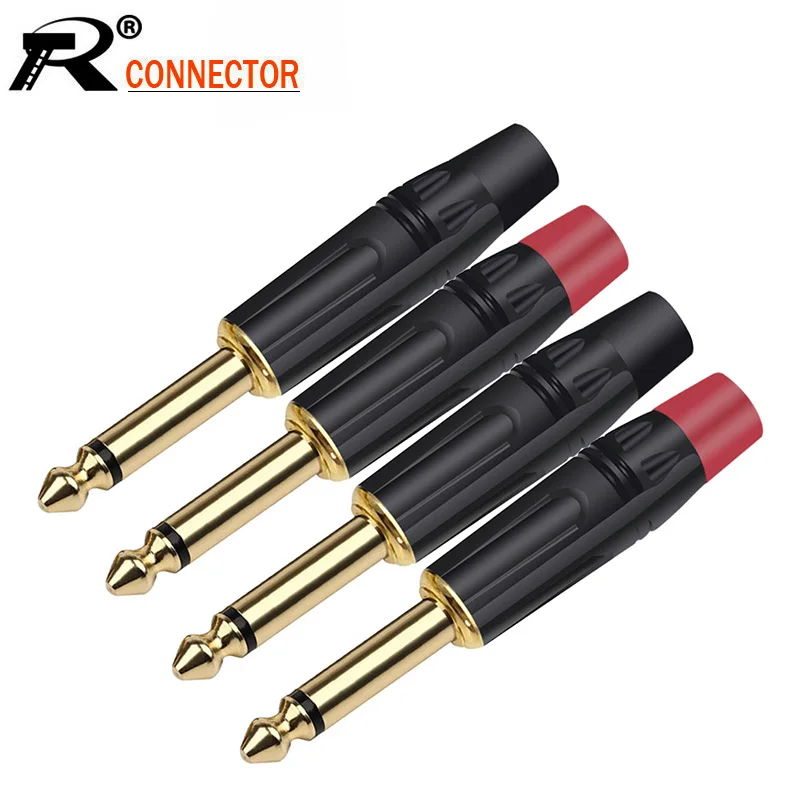 100PCS 6.35MM Jacks 6.3MM Mono Male Plug Connector Gold Plated Brass 1/4 Inch Microphone Plug Connector