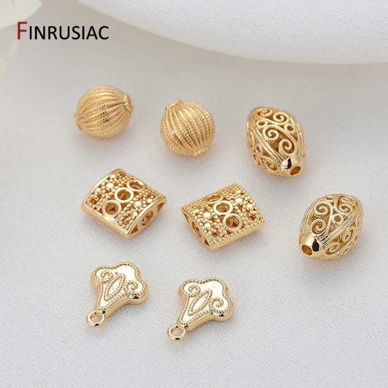 gold plated round beads hollow flower pattern beads diy jewelry hand-made beaded jewelry accessories