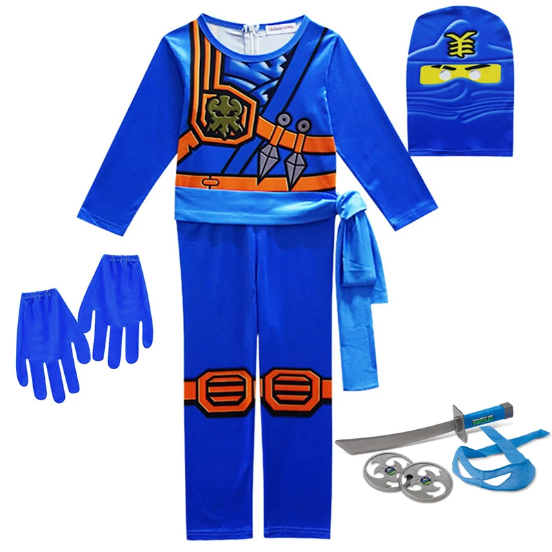 High Quality Anime Clothes Fancy Party Dress Up Halloween Costume for Kids Ninja Superhero Cosplay Jumpsuit Set with Mask